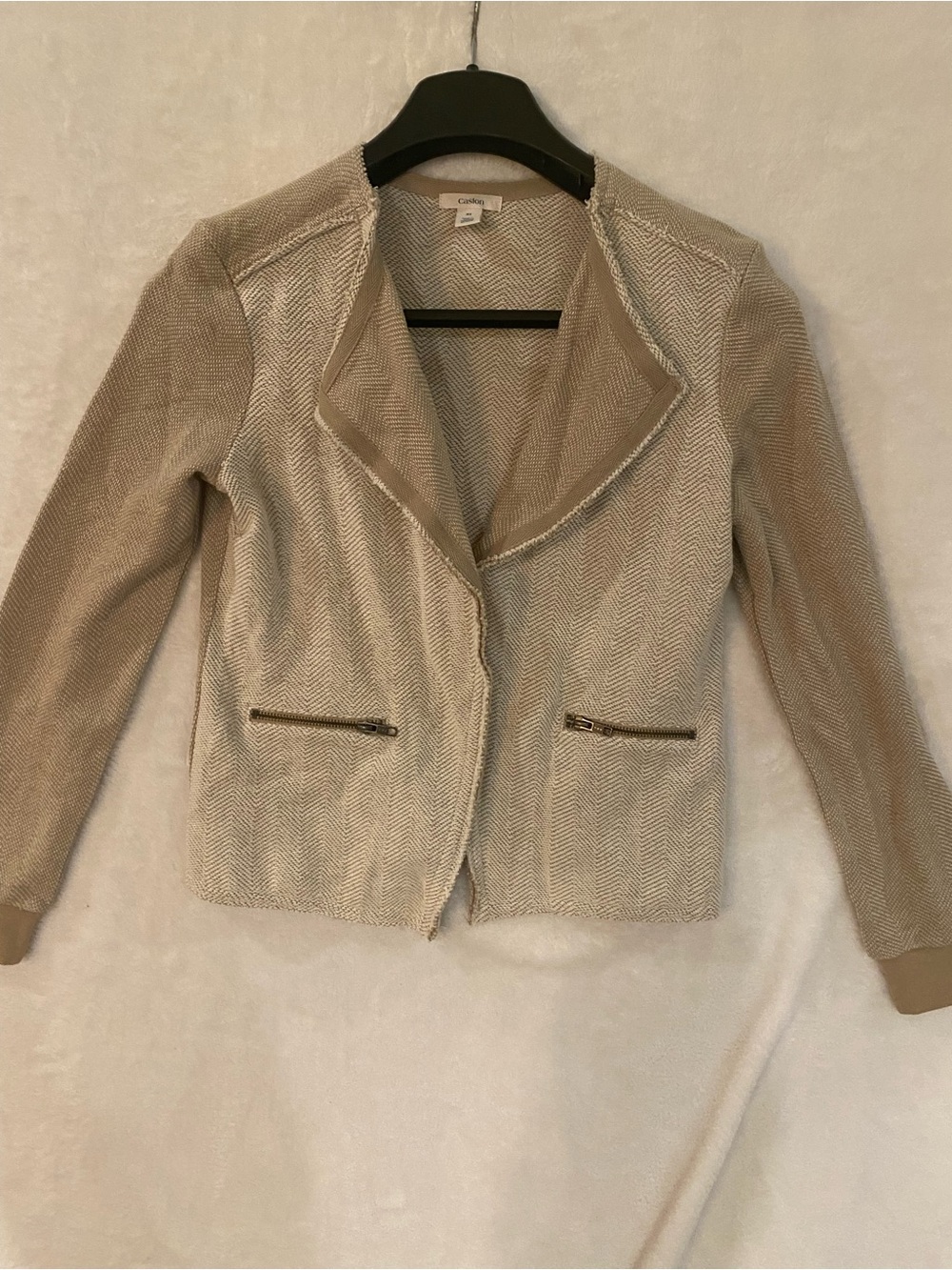 Caslon Neutral Beige Textured Open-Front Blazer
